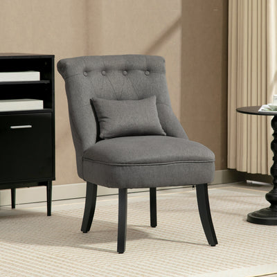 HOMCOM Fabric Single Sofa Dining Chair Tub Chair Upholstered W/ Pillow Solid Wood Leg Home Living Room Furniture Charcoal Grey 