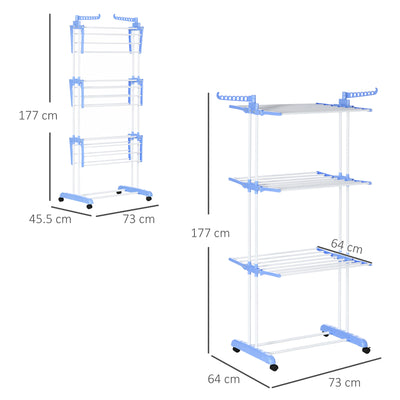 HOMCOM Foldable Clothes Drying Rack, 4-Tier Steel Garment Laundry Rack with Castors for Indoor and Outdoor Use, Blue 