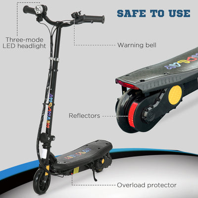 HOMCOM Foldable Electric Scooter, with LED Headlight, for Ages 7-14 Years - Black 