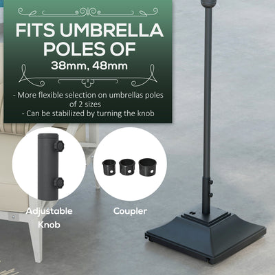 Outsunny 60kg Water/Sand Fillable Parasol Base, with Wheels - Black 