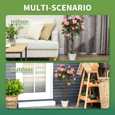 Outsunny Set of 2 Artificial Plants Pink Rose Floral in Pot, Fake Plants for Home Indoor Outdoor Decor, 90cm 