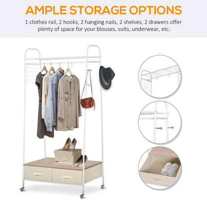 HOMCOM Entrance Coat Rack Rail Clothes Stand Garment Storage Hanger Shelf   Organiser 2 Drawers 