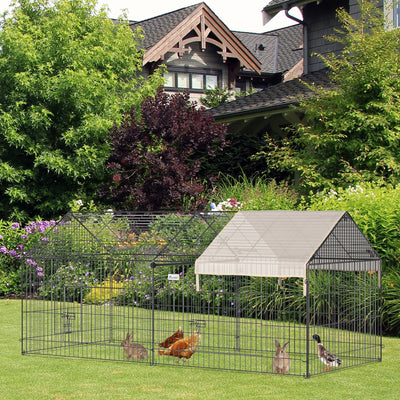 PawHut Metal Rabbit Run Playpen, Guinea Pig Cage, 220 x 103 x 103 cm, Beige 