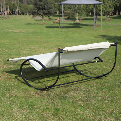 Outsunny Double Sun Lounger, Rocking Lounger Sunbed Daybed with Armrest and Headrest Pillow, for Two, For Outdoor Patio Garden, Cream White 