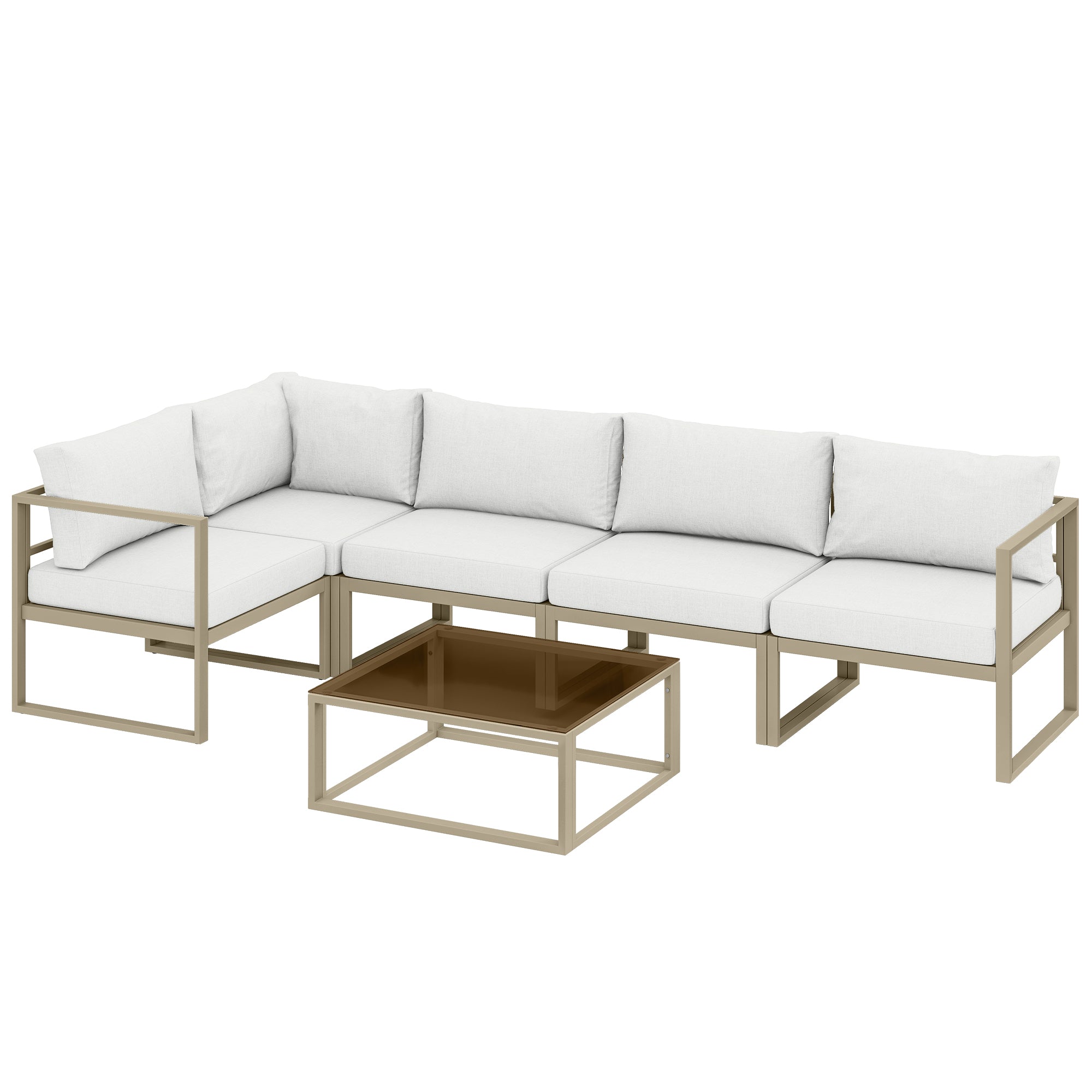 Outsunny 5 Seater Aluminium Garden Furniture Set, Garden Sofa Set with Thick Cushions for Patio and Balcony, Outdoor, White 