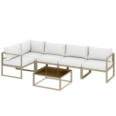 Outsunny 5 Seater Aluminium Garden Furniture Set, Garden Sofa Set with Thick Cushions for Patio and Balcony, Outdoor, White 