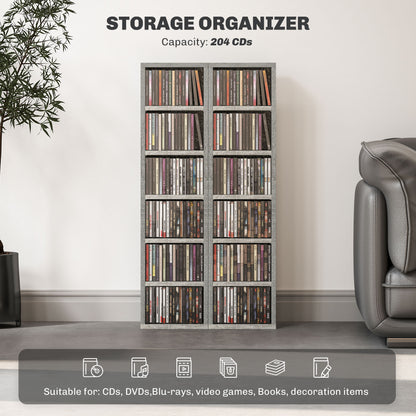 HOMCOM Set of Two 102 CD Storage Units - Cement Grey 