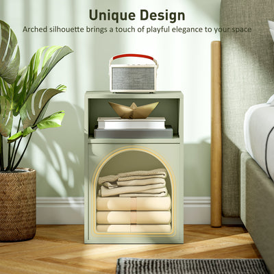 HOMCOM Bedside Table with 2 Open Compartments - Light Green 
