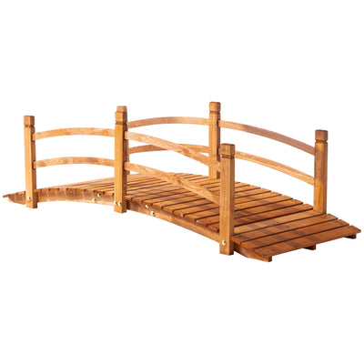 Outsunny 6FT Wooden Garden Bridge with Safety Railings, Classic Arc Footbridge for Stream Pond Walkway, Orange 