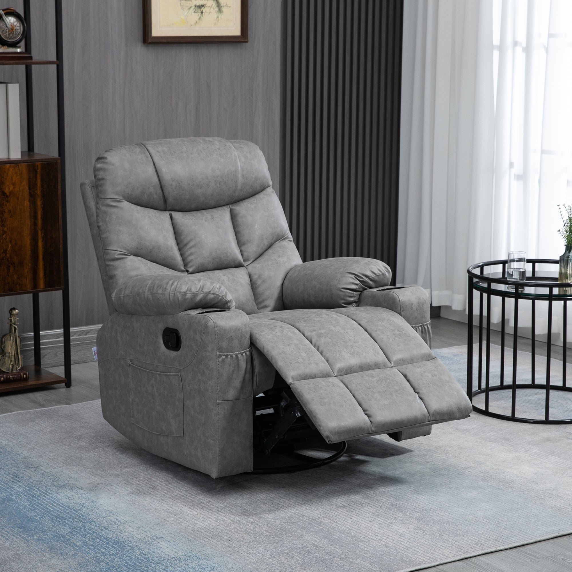 HOMCOM Thick Padded Faux Leather Recliner Armchair - Light Grey 