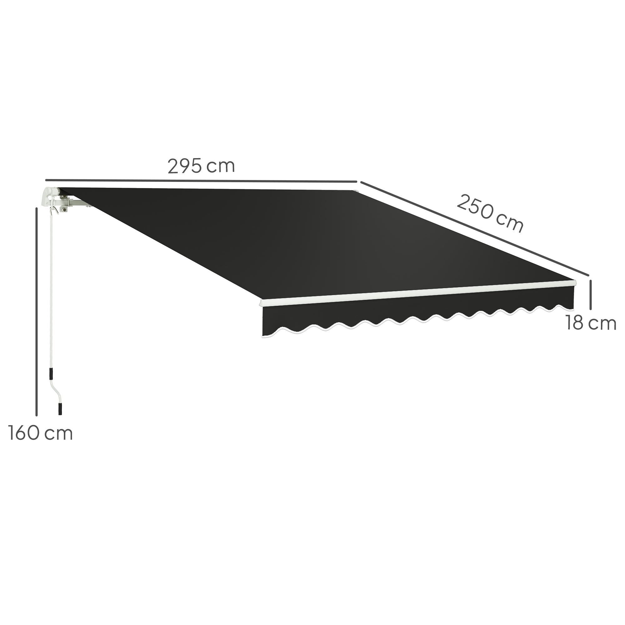 Outsunny 3 x 2.5m Garden Patio Manual Awning, Retractable Canopy Sun Shade Shelter with Fittings and Crank Handle, Black 