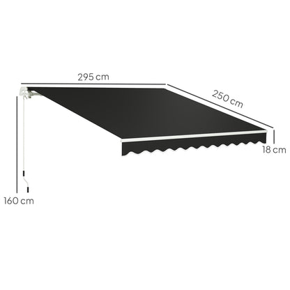 Outsunny 3 x 2.5m Garden Patio Manual Awning, Retractable Canopy Sun Shade Shelter with Fittings and Crank Handle, Black 
