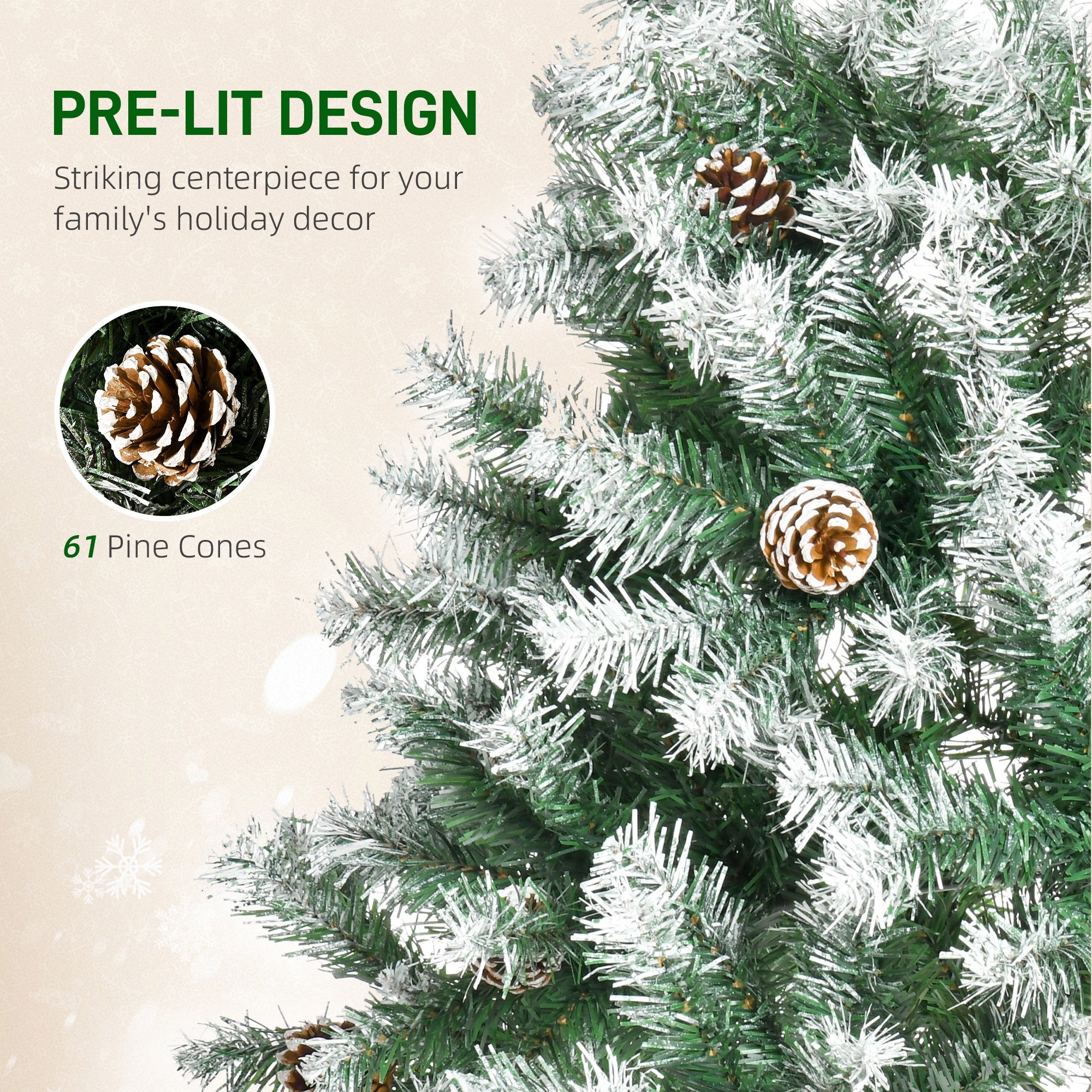 HOMCOM 6FT Artificial Christmas Tree with Pine Cones, Holiday Home Xmas Decoration Automatic Open, Green 