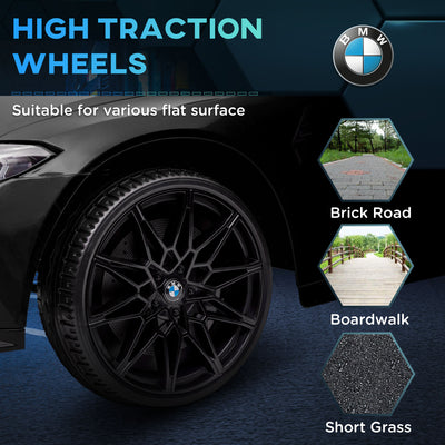 AIYAPLAY 12V BMW Licensed Kids Car, with Easy Transport, Remote Control, Suspension, Music, Horn, LED Lights, Black 