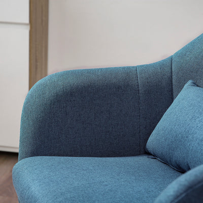 HOMCOM Swivel Linen Fabric Accent Chair for Living Room Contemporary Vanity Armchair with Adjustable Height Thick Cushion Lumbar Support Armrest for Bedroom Office Blue 