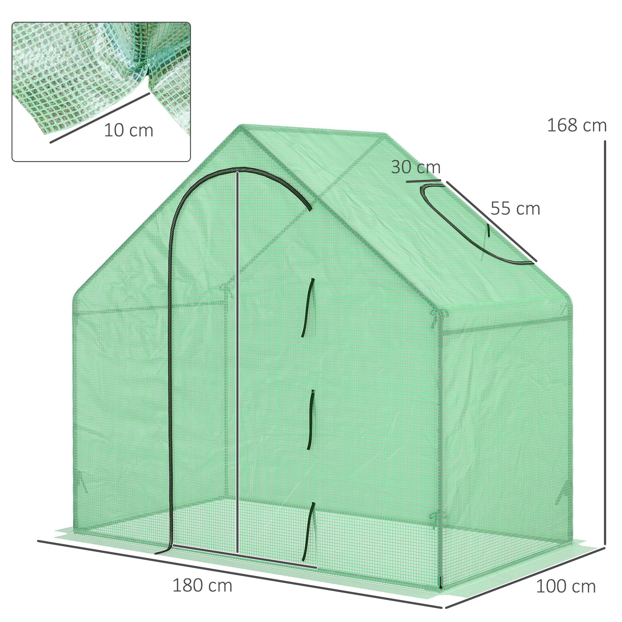 Outsunny Walk In Mini Greenhouse Garden Outdoor Flower Planter Steel Frame w/ Zipped Door & Window, PE Cover, 180 x 100 x 168CM, Green 