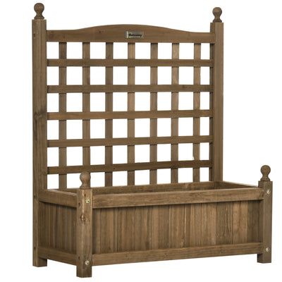 Outsunny Garden Planters with Trellis for Climbing Vines, Wood Raised Beds for Garden, Flower Pot, Indoor Outdoor, Brown 