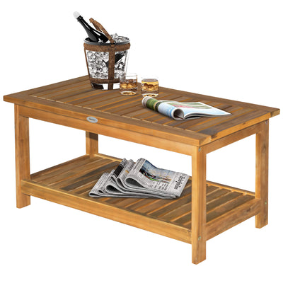 Outsunny 45 x 90cm Acacia Wood Two-Tier Garden Table 