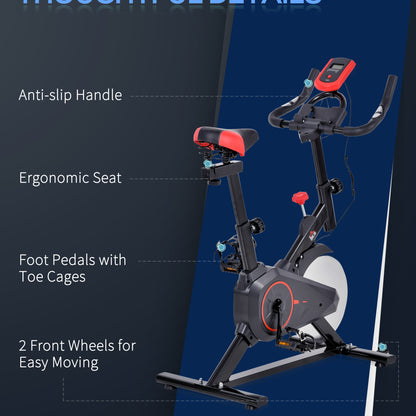 HOMCOM Indoor Upright Exercise Bike Machine, with Adjustable Seat, Resistance, Handlebar, LCD Display