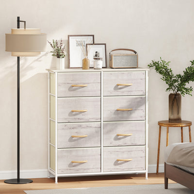 HOMCOM Chest of Eight Fabric Drawers - Natural Wood Finish 