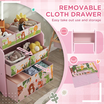 AIYAPLAY 3-Tier Kids Toy Storage Unit with 6 Removable Storage Boxes, for Playroom, Bedroom, Children's Room, Nursery, Pink 