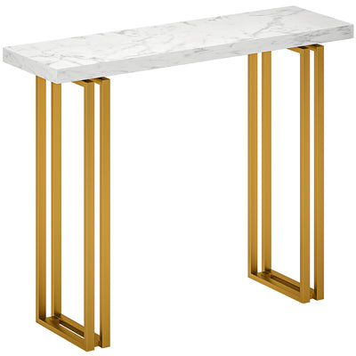 HOMCOM 100 cm Console Table with Faux Marble Top, Narrow Entryway Table with Anti-tipping Device, White 