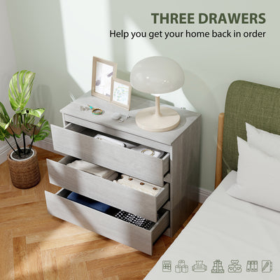 HOMCOM Chest of Three Drawers - Grey Wood Effect 