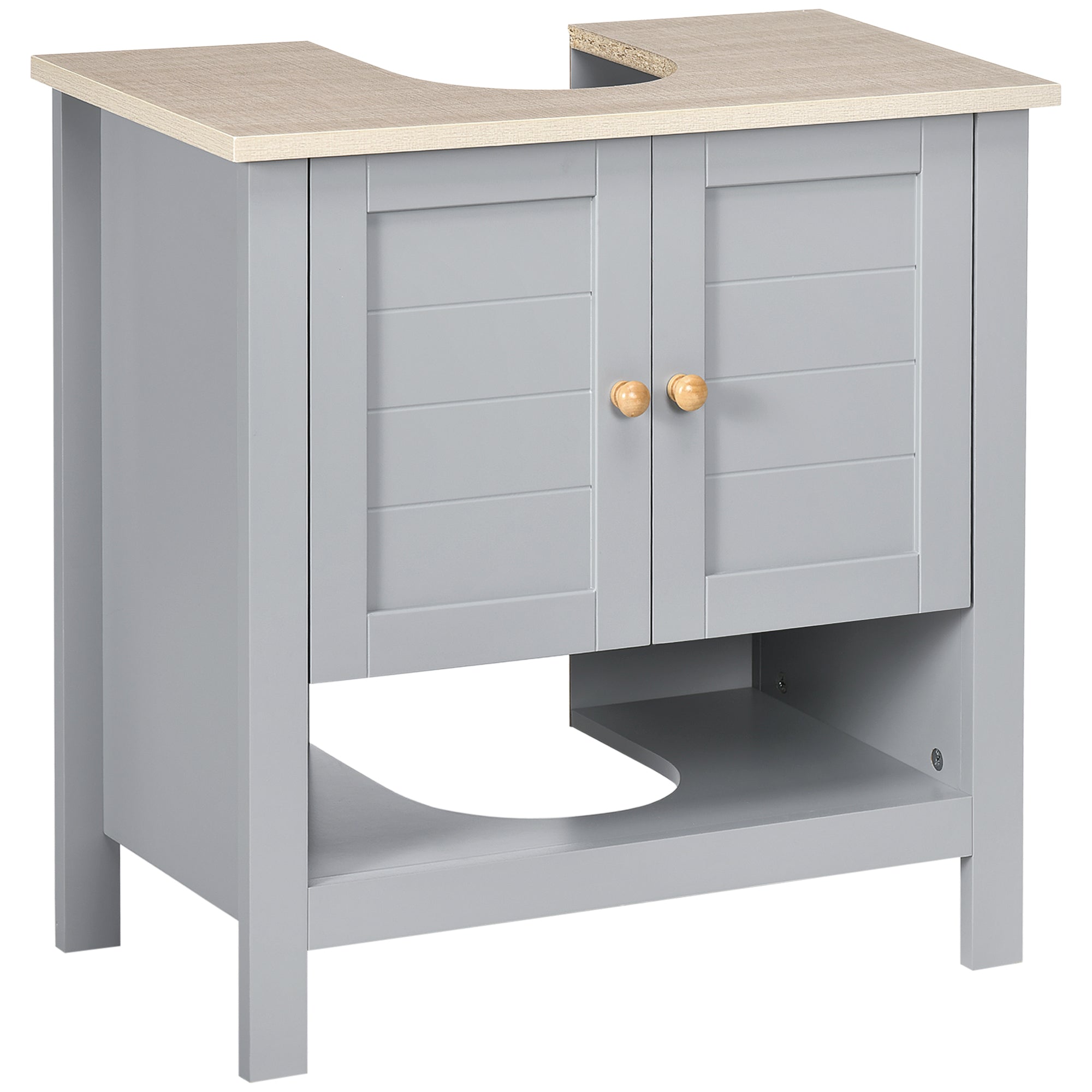 kleankin Under Sink Cabinet, Bathroom Vanity Unit, Pedestal Under Sink Design, Storage Cupboard with Adjustable Shelf, Grey 