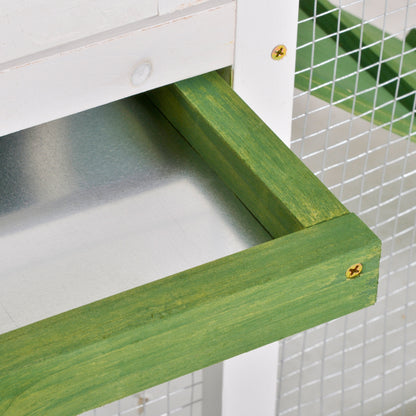 PawHut Wooden Rabbit Hutch and Run with Sliding Tray, Ramp, Water-resistant Roof, for 2-4 Rabbits, Green 