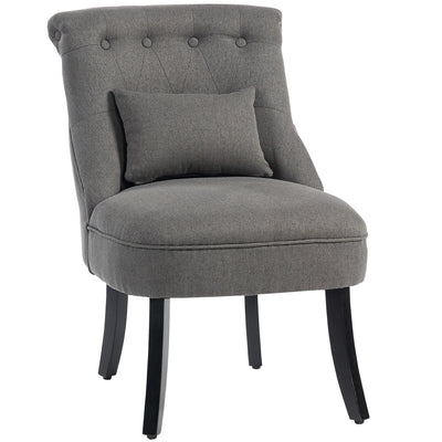 HOMCOM Fabric Single Sofa Dining Chair Tub Chair Upholstered W/ Pillow Solid Wood Leg Home Living Room Furniture Charcoal Grey 