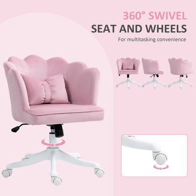 HOMCOM Velvet-Feel Petal Back Office Chair - Pink 