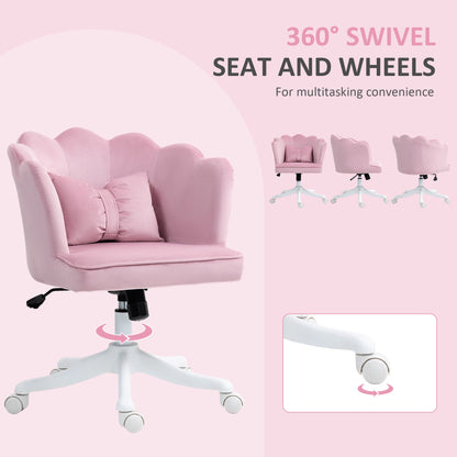 HOMCOM Velvet-Feel Petal Back Office Chair - Pink 