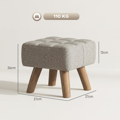HOMCOM Linen-Look Square Padded Footstool - Light Brown 