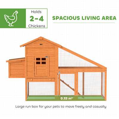 PawHut Wooden Chicken Coop with Run, Nesting Box, Slide-out Tray, Ramp, Perches, Asphalt Roof, 179 x 67 x 115cm 