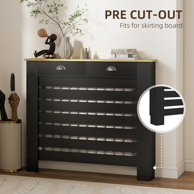 HOMCOM 95.5H x 111Wcm Radiator Cover, with Drawer - Black