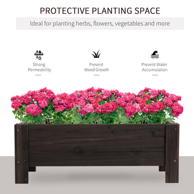Outsunny 58L Garden Raised Bed Planter Grow Containers for Outdoor Patio Plant Flower Vegetable Pot Fir Wood, 100 x 36.5 x 36 cm, Carbonized Colour 