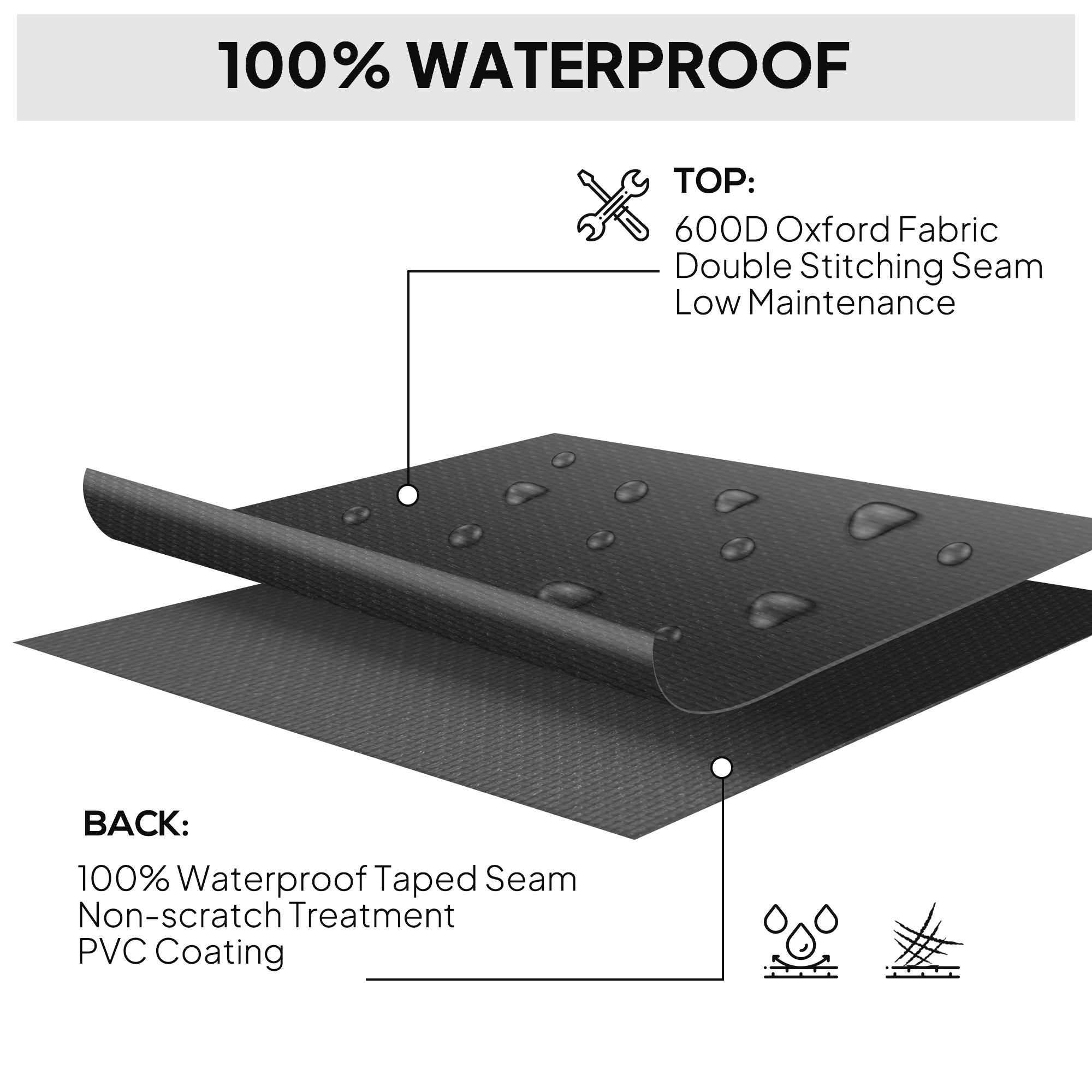 Outsunny 600D Oxford Outdoor Garden Furniture Sofa Set Cover, Waterproof Anti-UV Rattan Sun Lounger Protection Protector Cover, 275L x 205W x 90Hcm, Black 