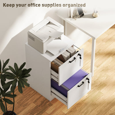HOMCOM 2-Drawer Filing Cabinet with Lock - White 