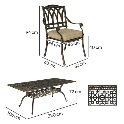 Outsunny Nine-Piece Cast Aluminium Garden Dining Set - Bronze Tone 