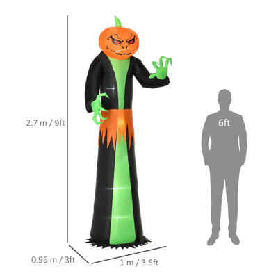 HOMCOM 9FT Inflatable Halloween Pumpkin Ghost with Build in LED,  Outdoor Lighted Blow Up Inflatables for Party Indoor, Garden, Lawn 