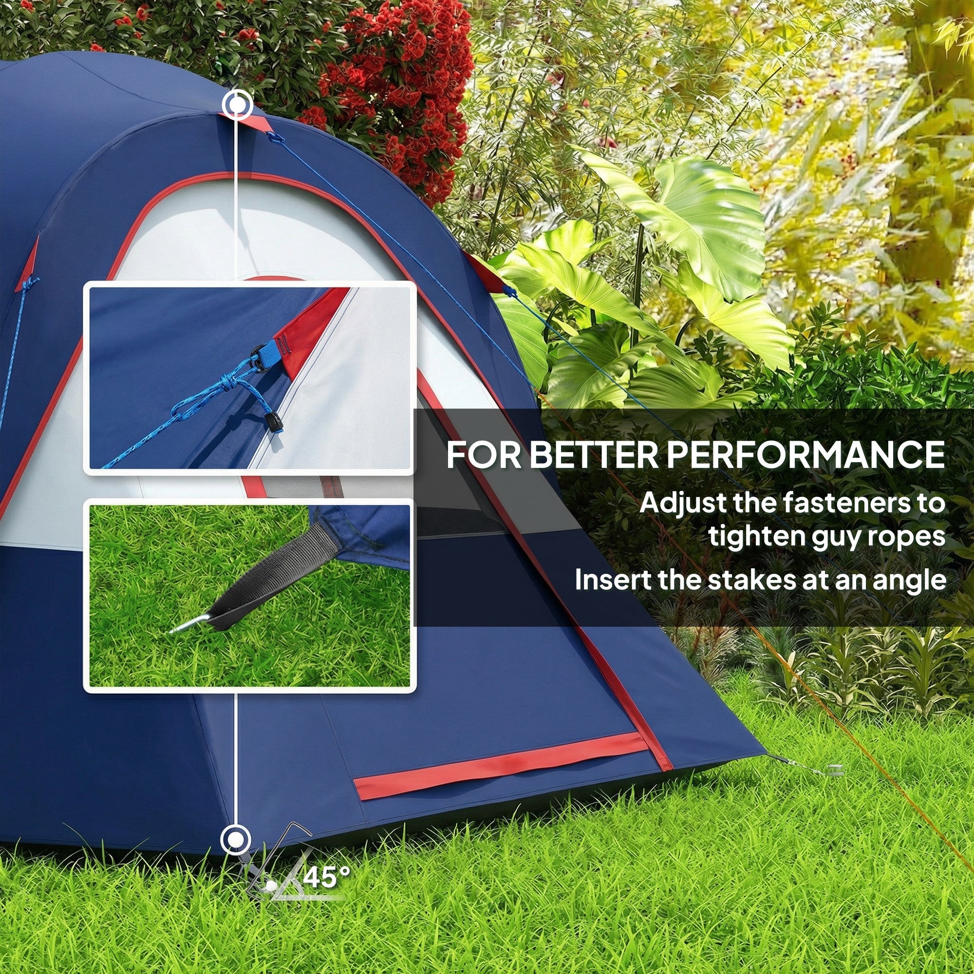 Outsunny 5-6 Man Camping Tent, Tunnel Tent, Water Resistant Hiking Shelter with Groundsheet and Carry Bag, Navy Blue 