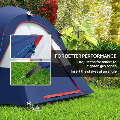 Outsunny 5-6 Man Camping Tent, Tunnel Tent, Water Resistant Hiking Shelter with Groundsheet and Carry Bag, Navy Blue 
