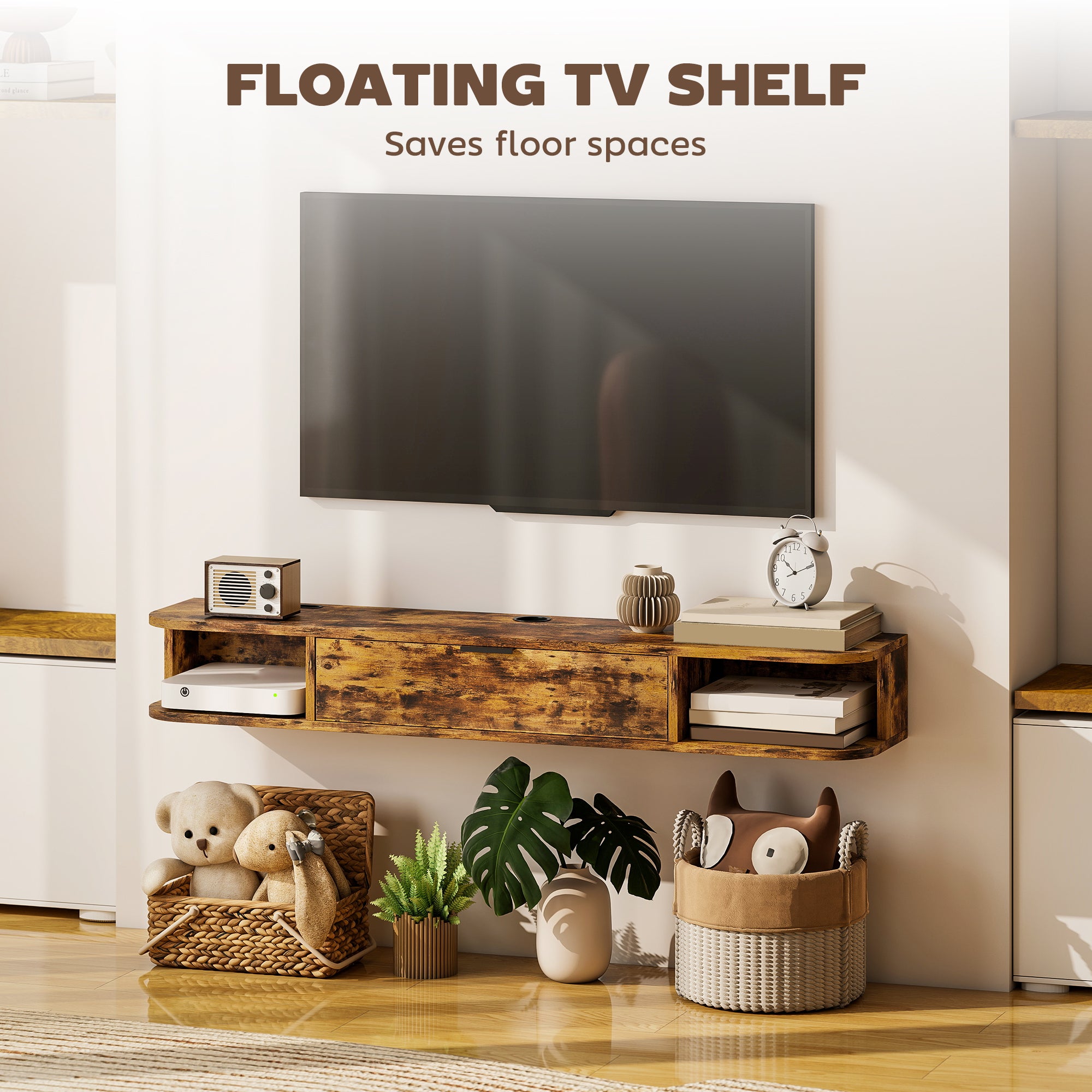 HOMCOM 120 cm Floating TV Unit for TVs up to 50 Inch - Rustic Brown 