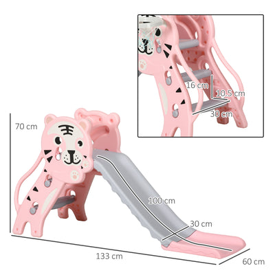 AIYAPLAY 3 in 1 Baby Slide for Indoor Use with Climber, Basketball Hoop, Basketball, for Ages 18-36 Months - Pink 