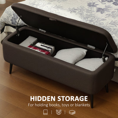 HOMCOM Linen-Look 92 x 31cm Storage Ottoman - Dark Brown 