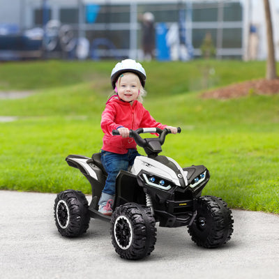 HOMCOM 12V Ride-On Quad Bike w/ Music, Horn, for Ages 3-5 Years - White 