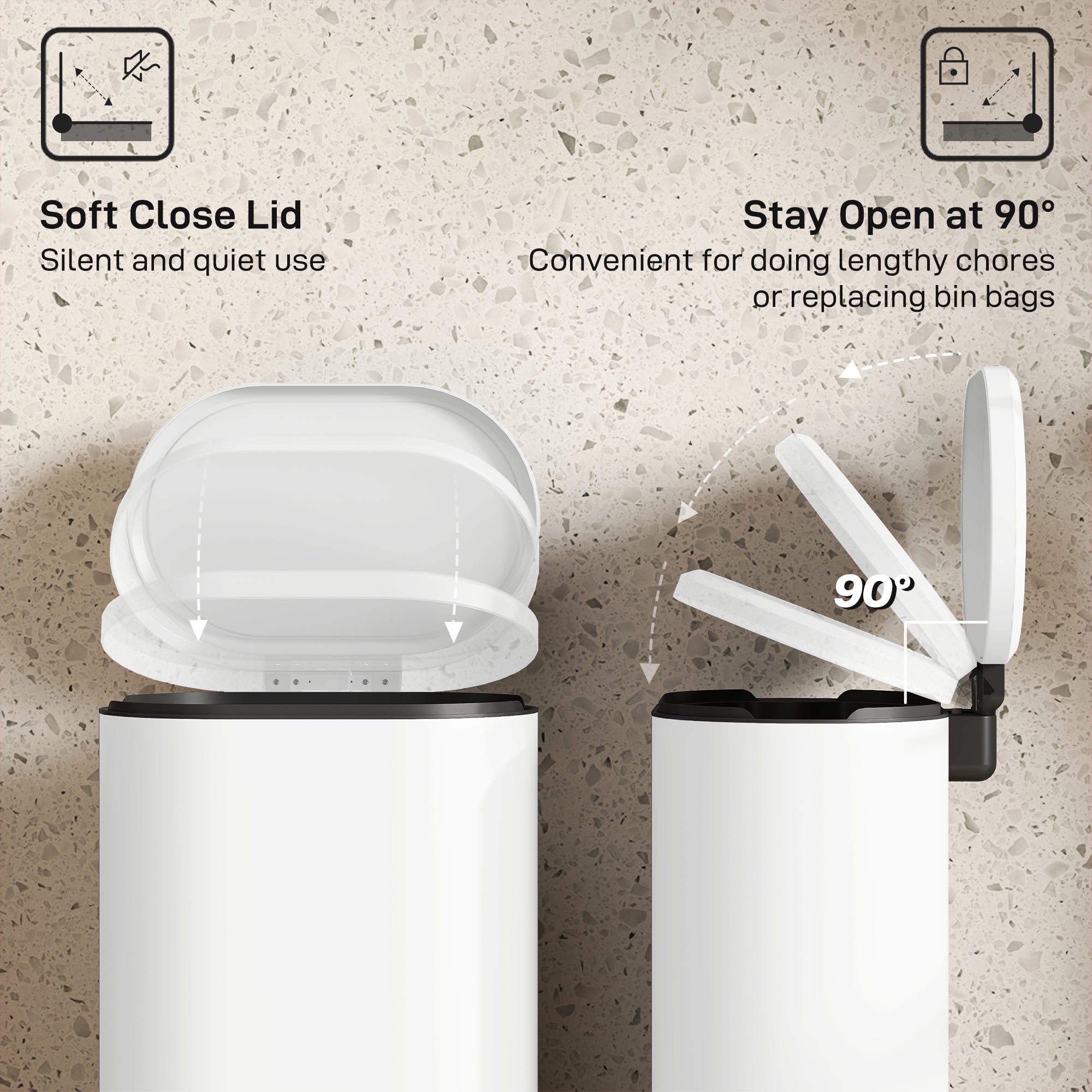 HOMCOM 30 L Modern Curved Kitchen Bin - Cream 