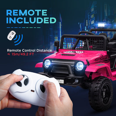 AIYAPLAY 12V Battery Powered Kids Ride-On Car, Electric Truck w/ Spring Suspension, Remote, Music, Horn, Lights, Pink 