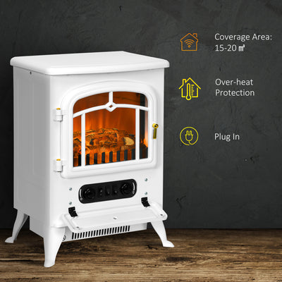 HOMCOM Modern Electric Fireplace, Freestanding Electric Stove Fire with Flame Effect, 950/1850W, White 