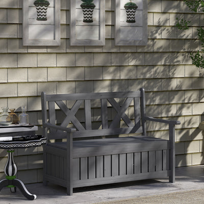 Outsunny 2-Seater Garden Storage Bench for Patio Wood Porch Decor Outdoor Seating, Charcoal Grey 